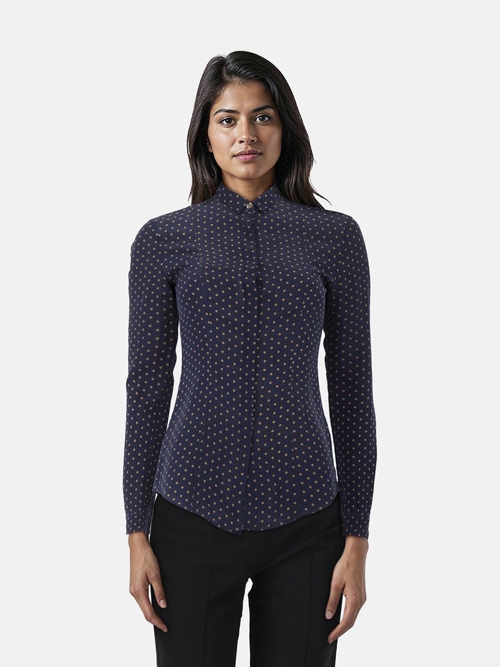 Burberry Navy Silk Polka Dot Shirt Size XS / US 0-2 / IT 36-38 - 1 Thumbnail