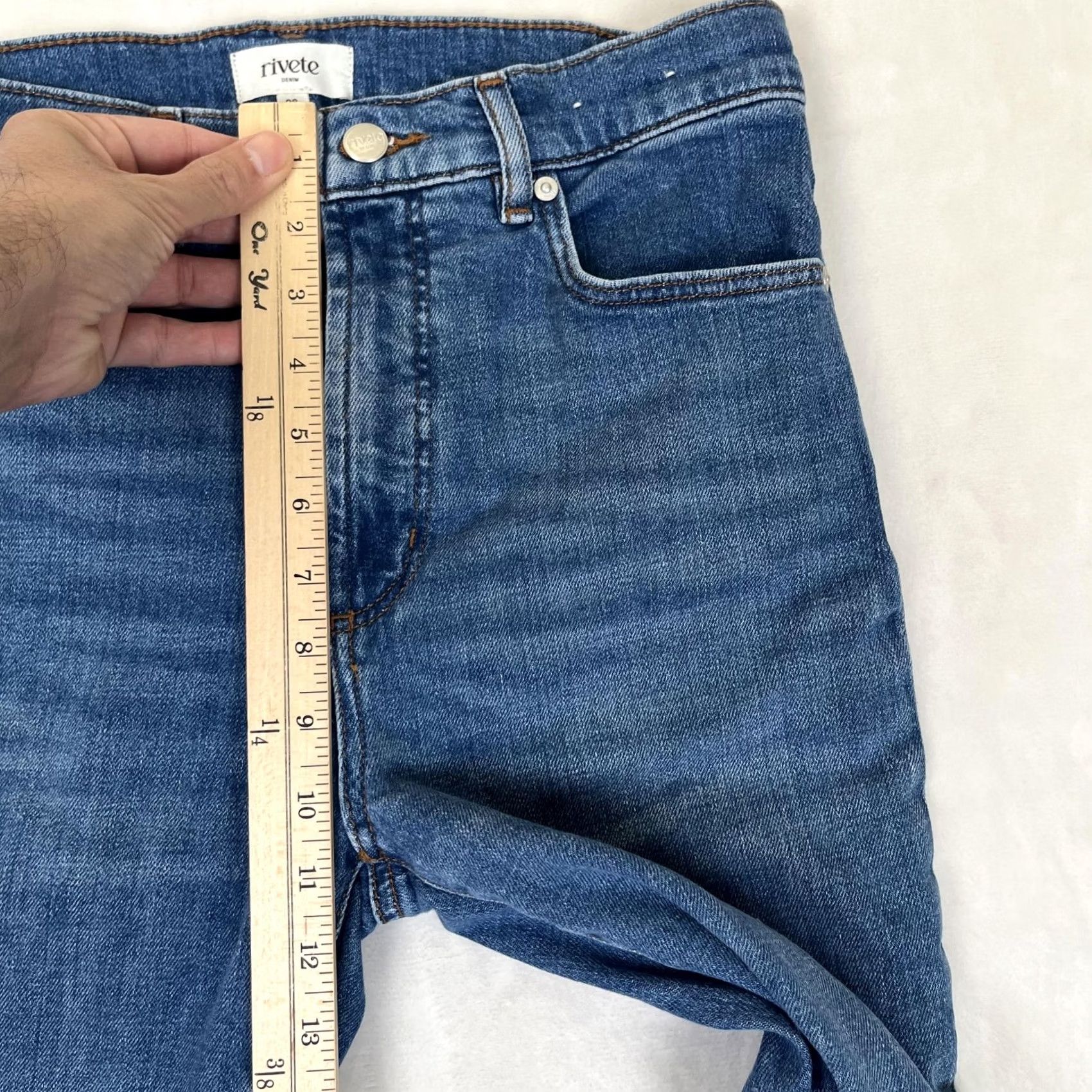 Vintage Rivete Kick Crop Jeans Womens 28 Blue Wash High Rise Cropped Stretch Denim Jeans Size 28" / US 6 / IT 42 - 3 Thumbnail
