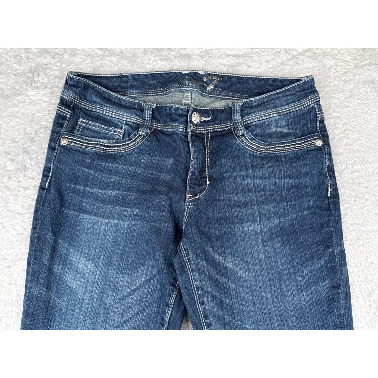 Vintage Seven7 Jeans Women 10 Blue Denim Straight Leg Low Rise Distressed 32x31 Size 32" / US 10 / IT 46 - 4 Thumbnail