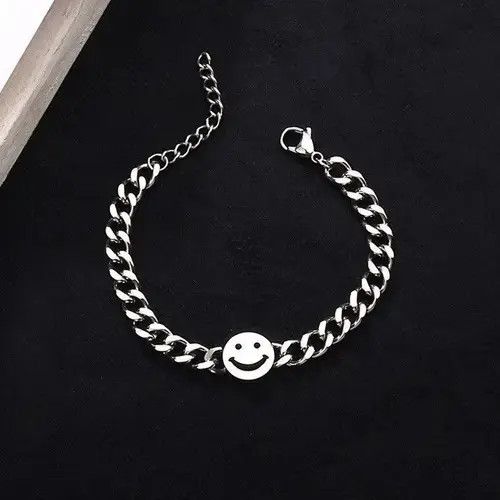 Designer Titanium Steel Smiley Face Charm Bracelet for Men Women Size ONE SIZE - 1 Thumbnail