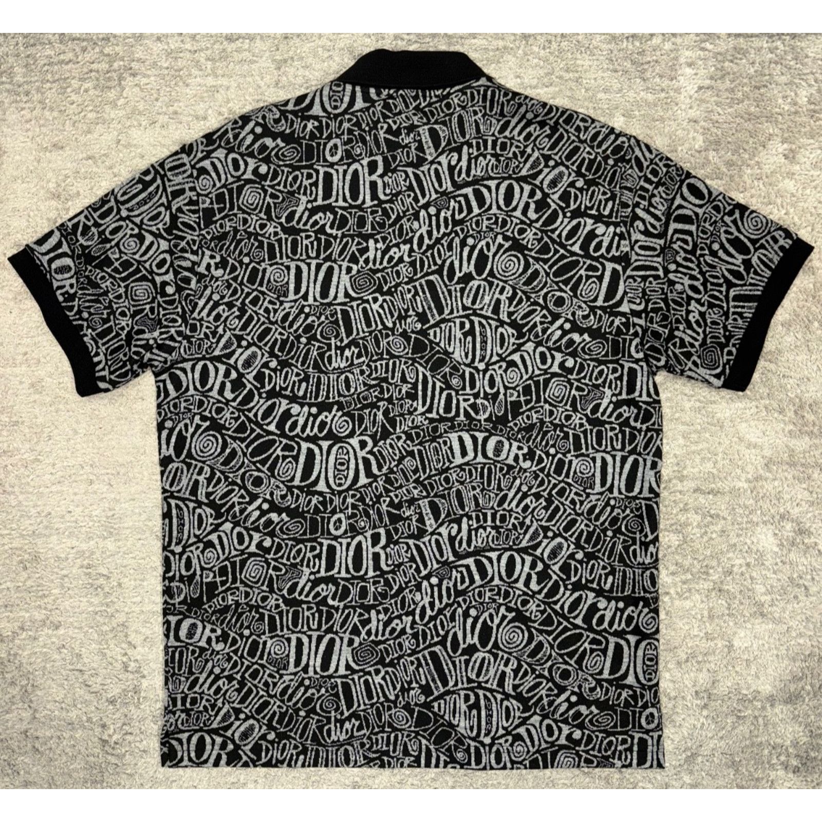 Dior Shawn Stussy Black Grey Swirl Graffiti Collared Polo