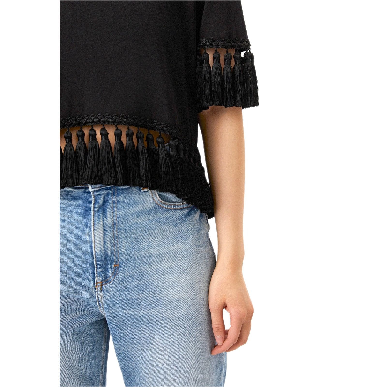 Dolce & Gabbana Dolce & Gabbana Black Tassel Trimmings Jersey T-Shirt IT 38 Size XS / US 0-2 / IT 36-38 - 6 Thumbnail