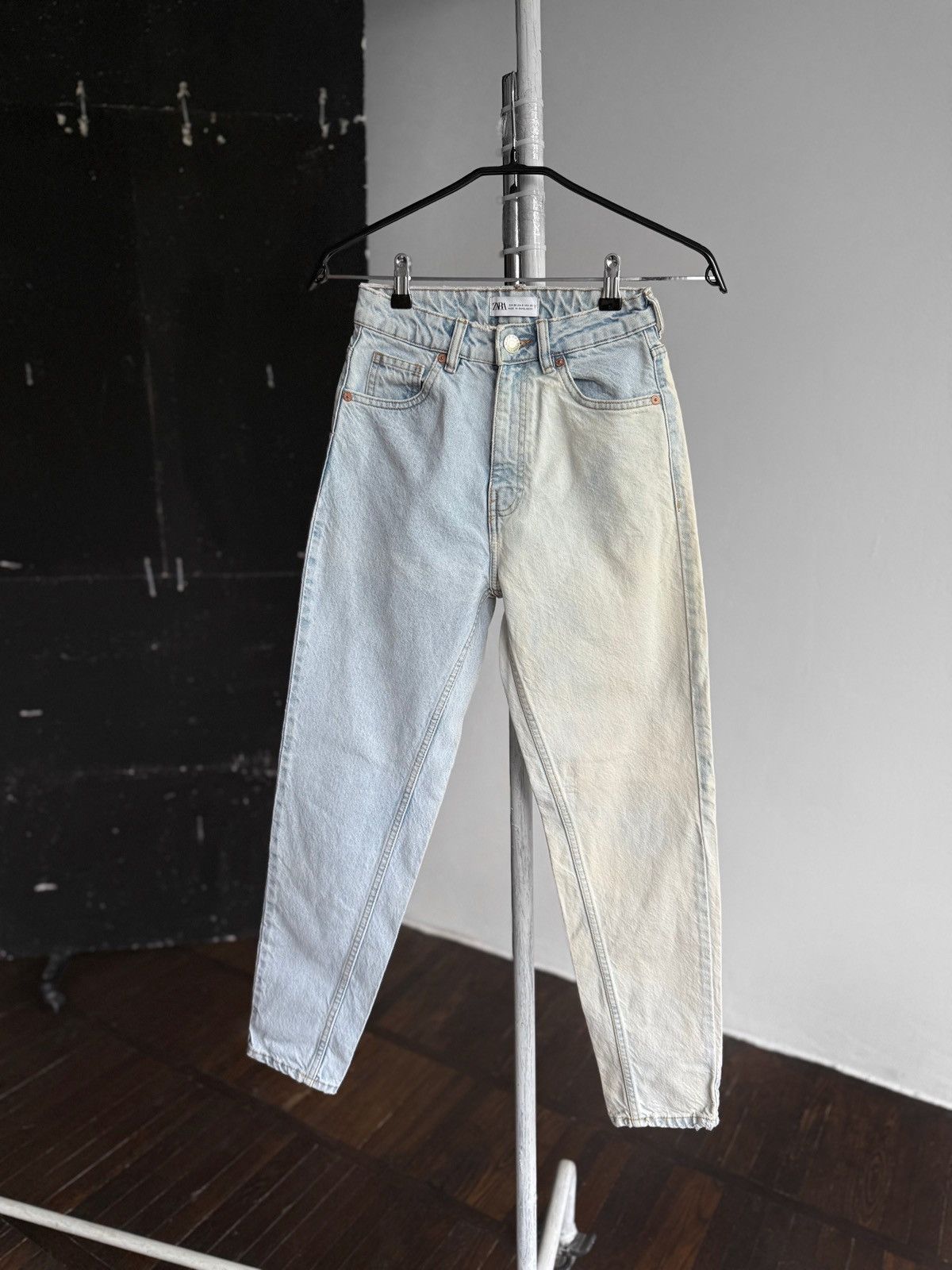 Designer × Zara Zara Womens Mom Fit Denim Jeans Blue White Zipper Closure Size 32" / US 10 / IT 46 - 1 Thumbnail