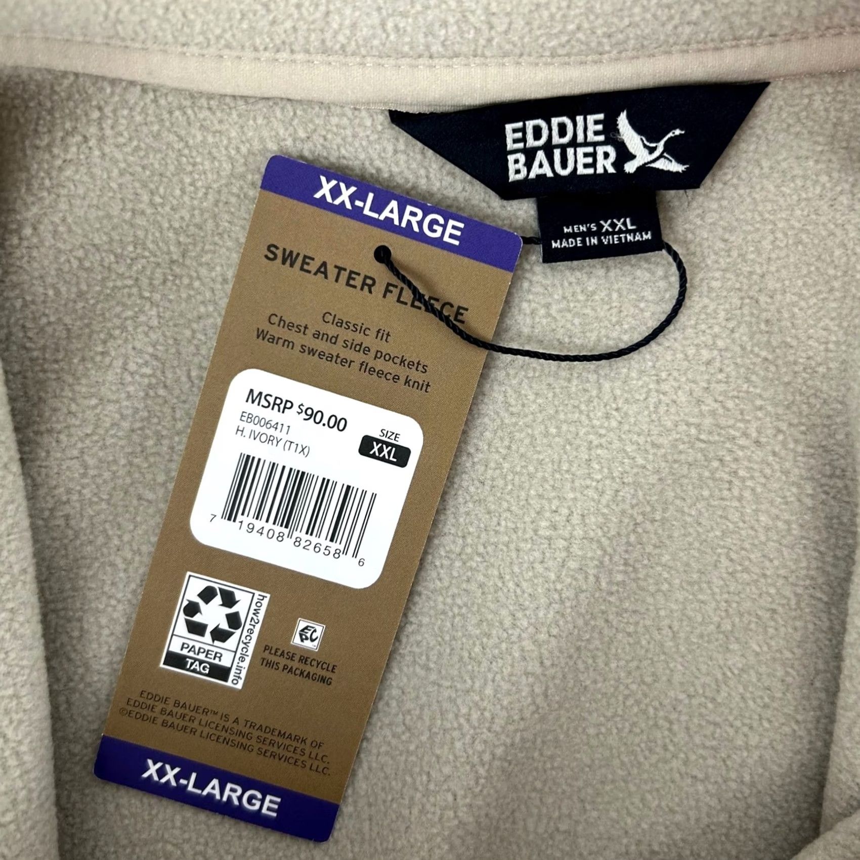 Eddie Bauer VINTAGE Eddie Bauer Mens XXL Sweater Fleece Pullover Snap Neck Chest Pocket Tan Size US XXL / EU 58 / 5 - 4 Thumbnail