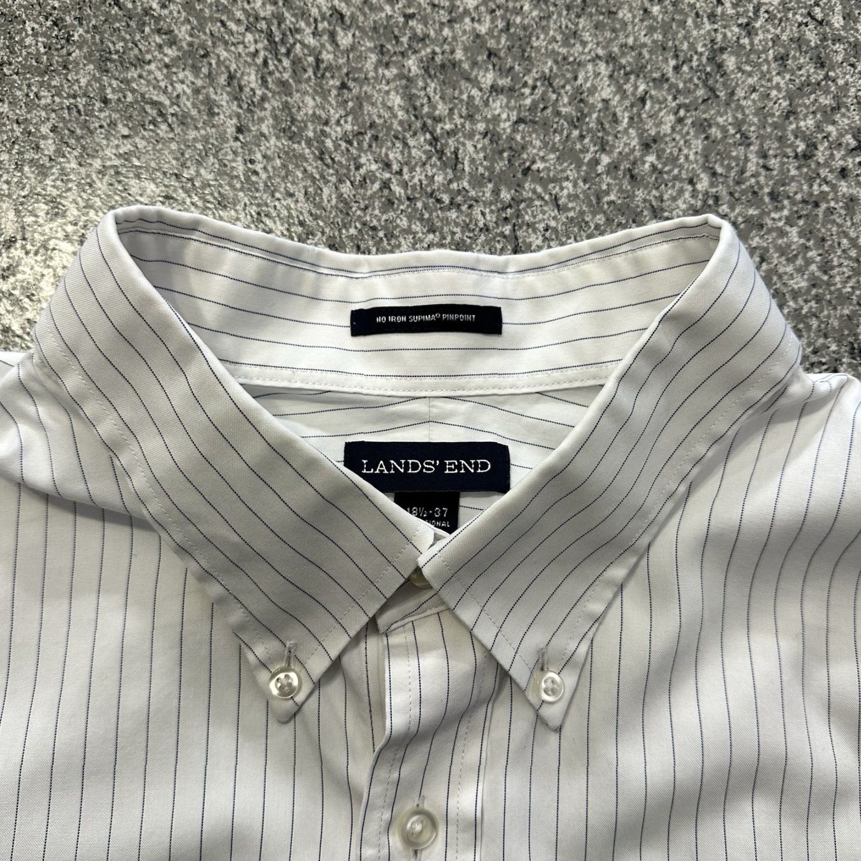Lands' End Lands' End Button Down Shirt Mens 18.5 37 White Non-Iron Supima Cotton Pinpoint Striped Long Sleeve Dress Shirt Mens XS-XL Size US XXL / EU 58 / 5 - 2 Thumbnail