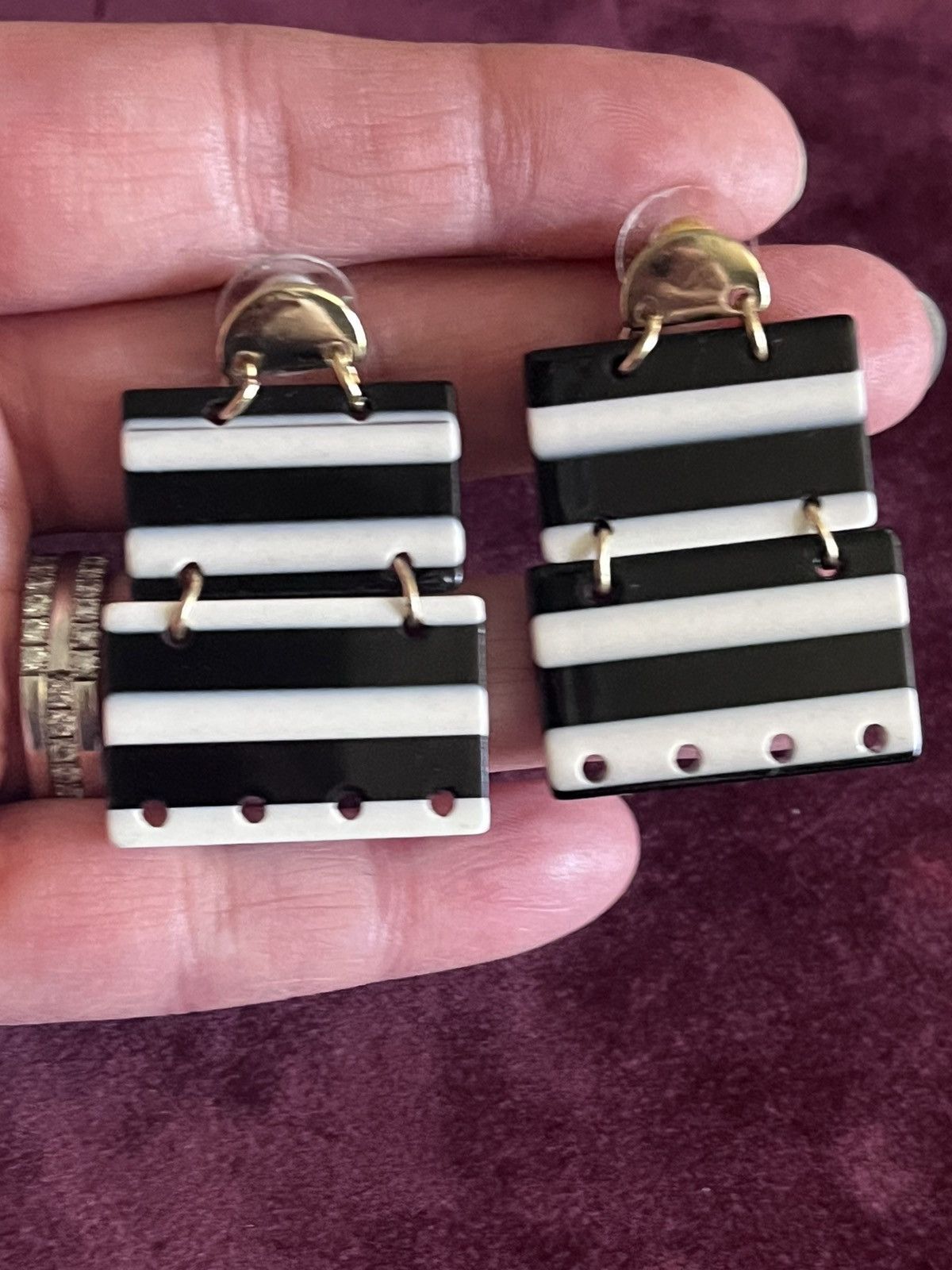 Other Bold Mod Striped Geometric Dangle Earrings - Unsigned Size ONE SIZE - 4 Thumbnail