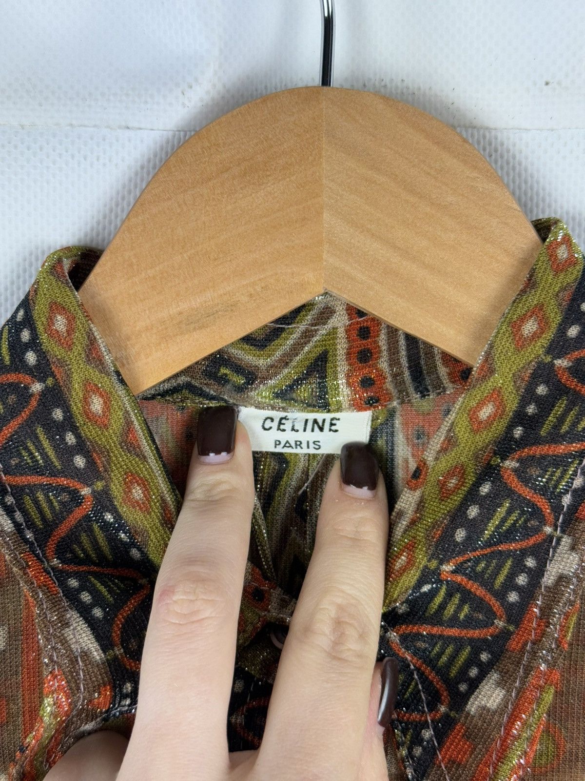Celine Celine Vintage 70s Geometric Pattern L/S Button Up Shirt Size M / US 6-8 / IT 42-44 - 9 Thumbnail