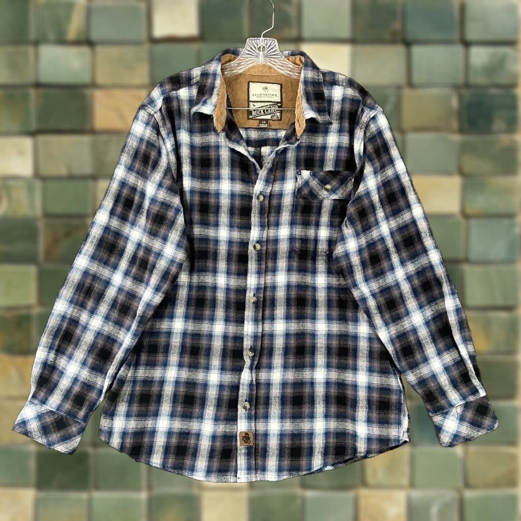 Vintage Legendary Whitetails Mens Plaid Long Sleeve Flannel Shirt Blue White Large Size US L / EU 52-54 / 3 - 1 Thumbnail