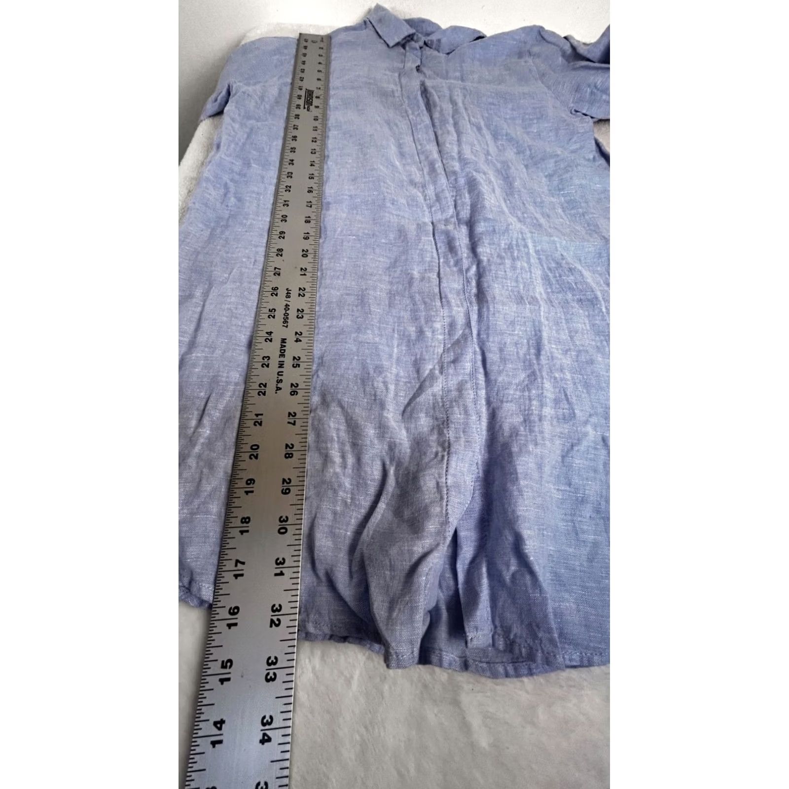 Vintage Tahari Essentials Women Linen Button-Up Shirt Tunic Large Light Blue Long Sleeve Size L / US 10 / IT 46 - 7 Thumbnail