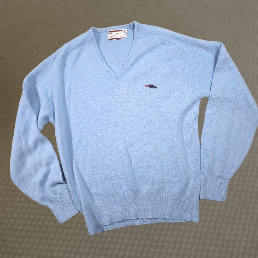 Sears VINTAGE Sears Sweater Mens Large Blue Knit V-Neck Orlon Acrylic Pullover 70s Size US L / EU 52-54 / 3 - 1 Thumbnail