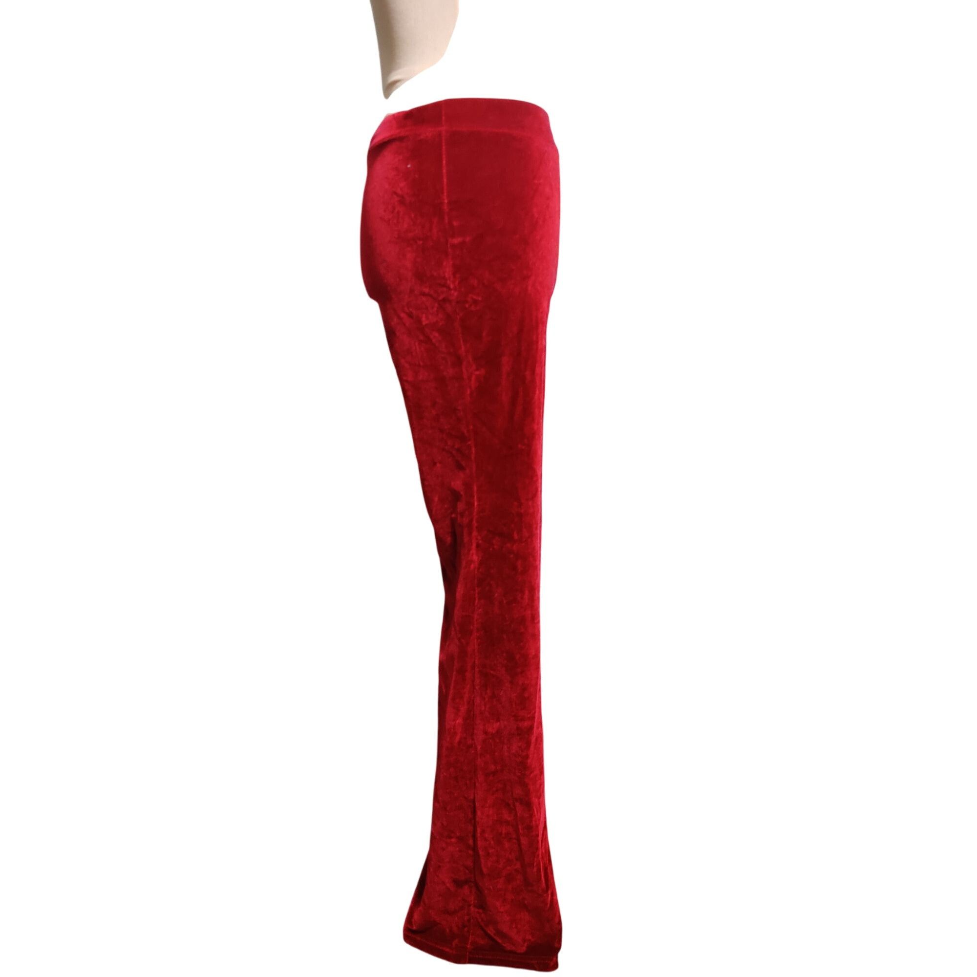 Other Velour Pants M Womens Red Velvet Stretch Flare Leg Lounge Tr Size 26" / US 2 / IT 38 - 3 Thumbnail