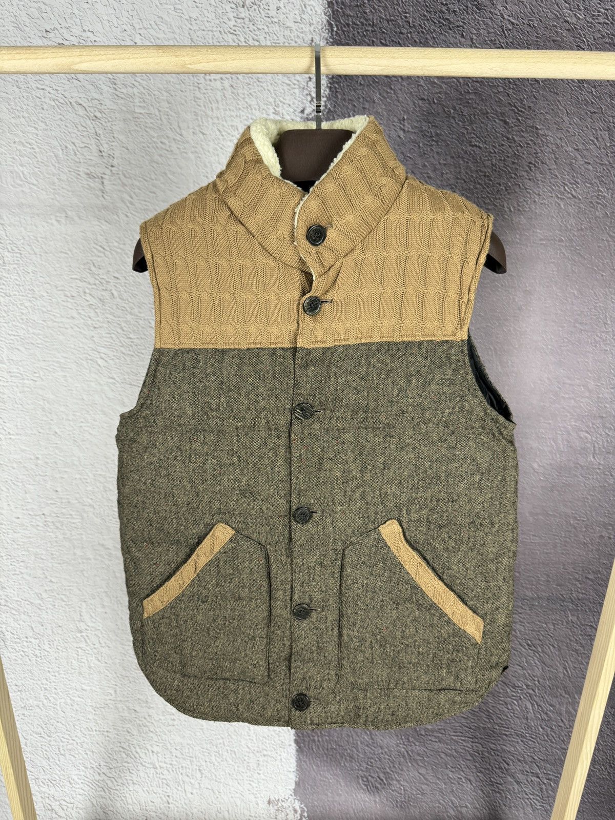 Japanese Brand Geleone Japanese style Grey Brown knitted puffer vest Size US L / EU 52-54 / 3 - 1 Thumbnail