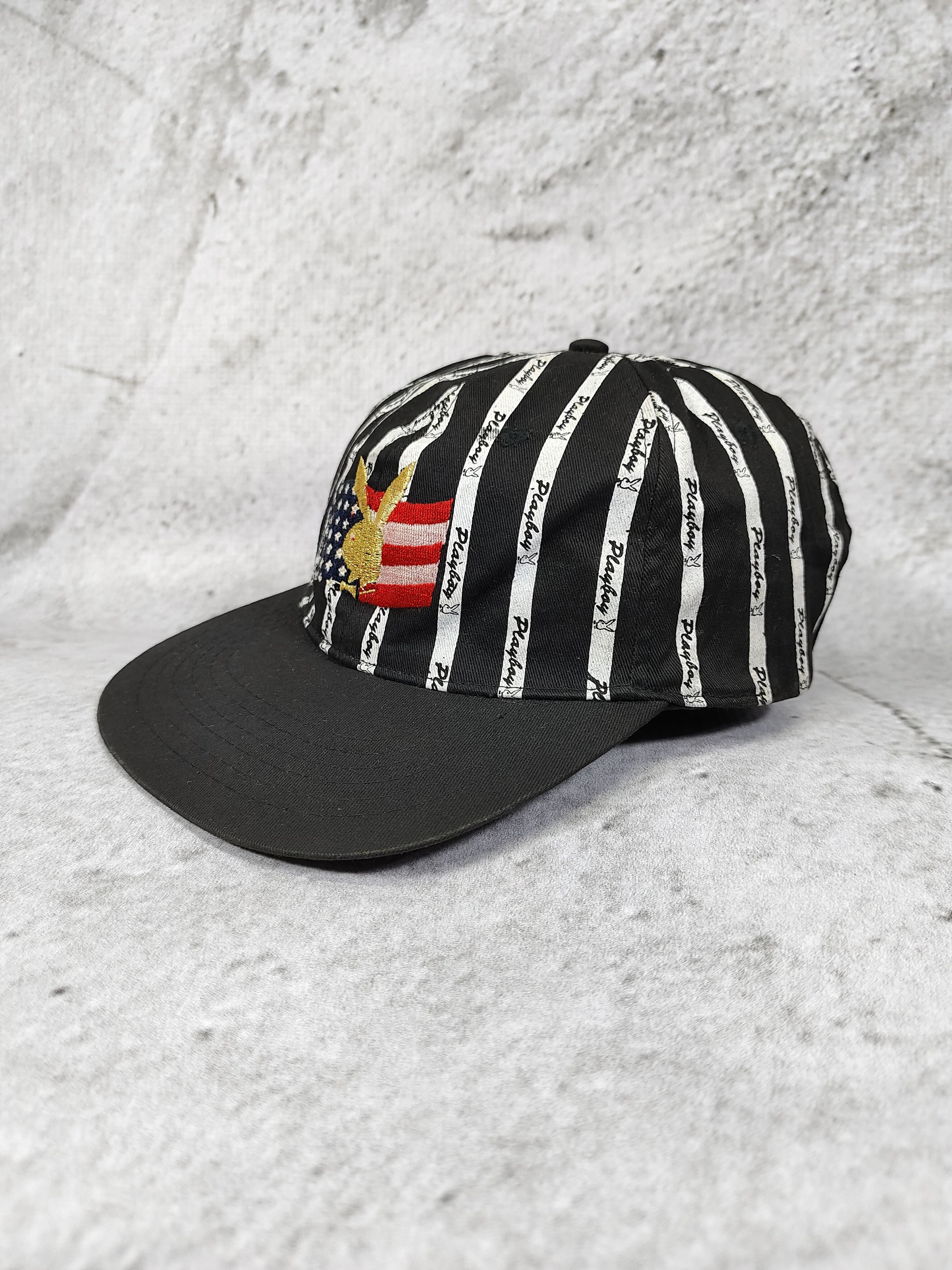 Playboy 2000s Playboy- Embroidered Bunny USA Flag Logo Stripe Cap Size ONE SIZE - 3 Thumbnail