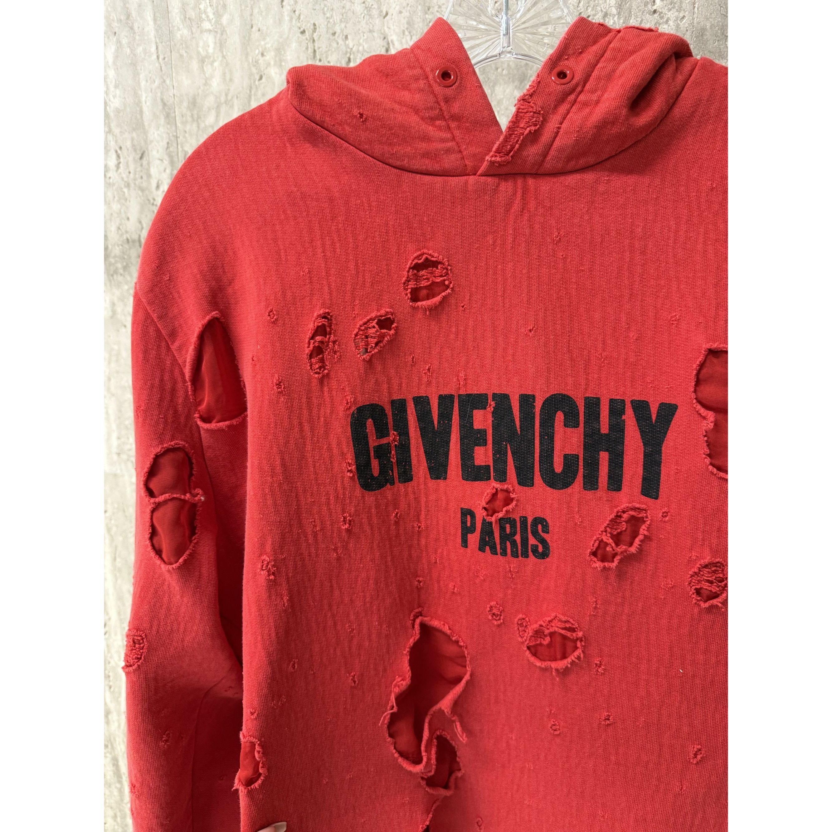 Givenchy Givenchy Paris Distressed Red Hoodie L 100% Cotton Polyester Size L / US 10 / IT 46 - 8 Thumbnail