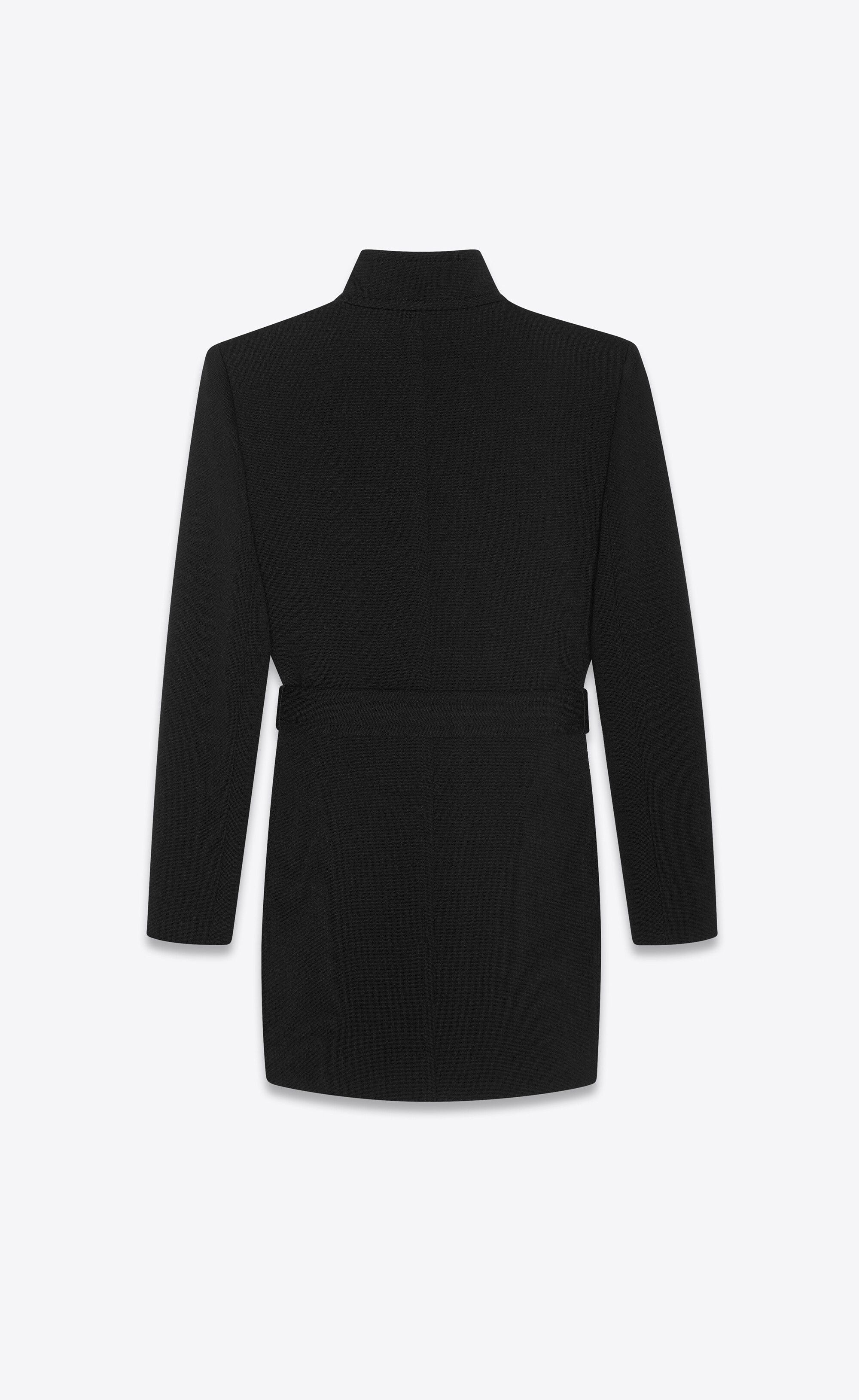 Saint Laurent Paris o1bcso1str1224 Long Belted Jacket In Wool Jersey in Black Size S / US 4 / IT 40 - 2 Thumbnail