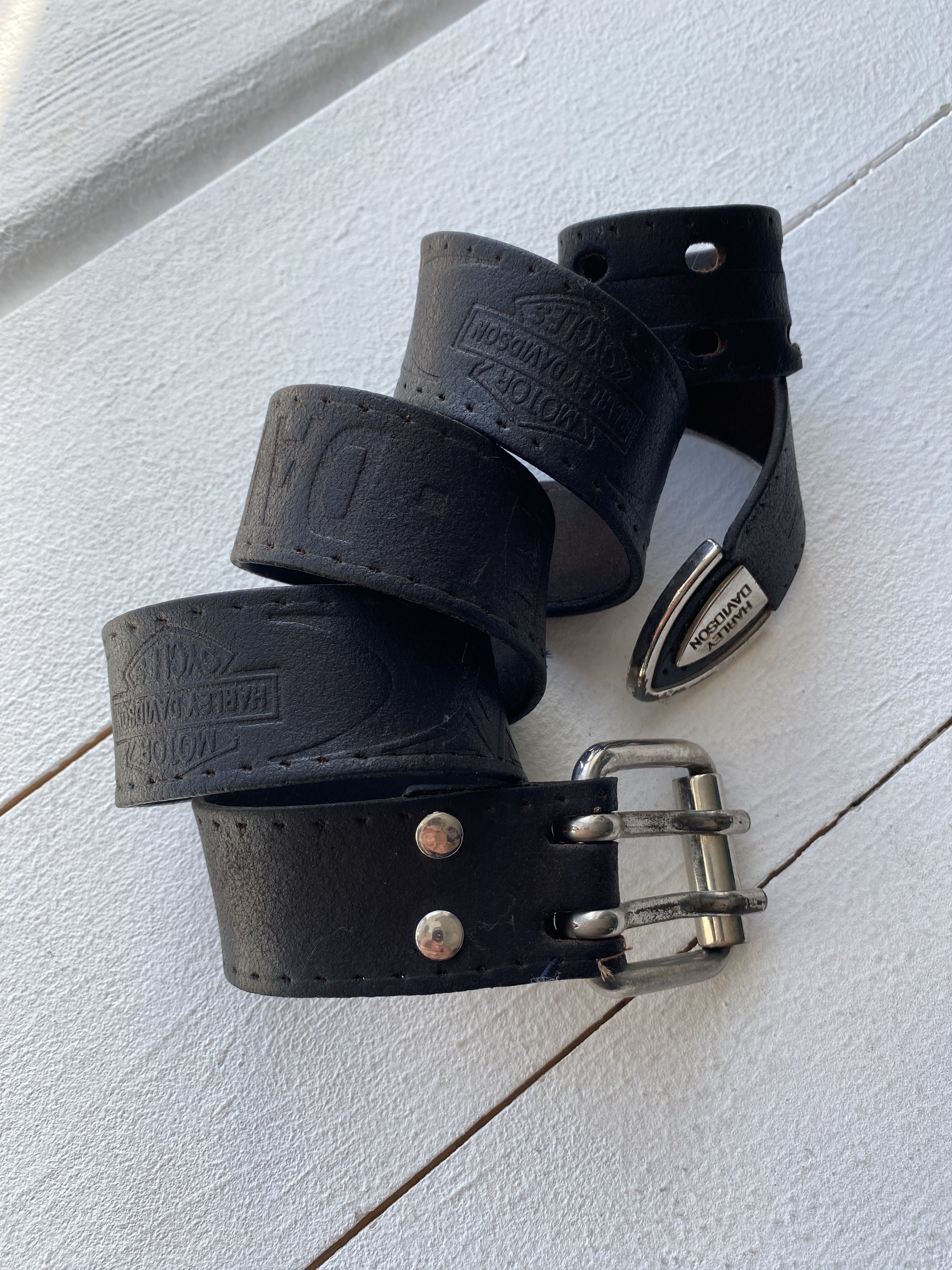 Harley Davidson × Vintage 90s Harley Davidson Black Leather Metal Logo Belt Mens Size ONE SIZE - 1 Thumbnail