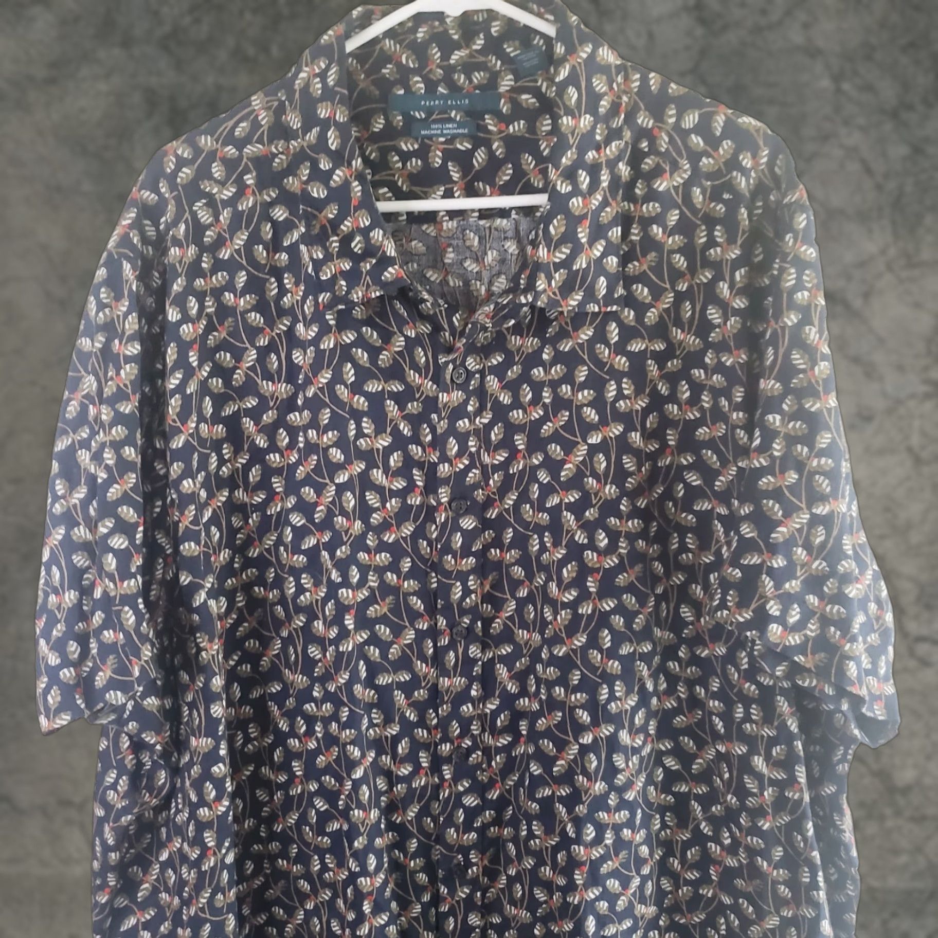 Perry Ellis Perry Ellis Shirt Mens 3X Black Linen Floral Beach Summer SS Geometric Button-Up Short Sleeve Beach Theme Mens Size US XXL / EU 58 / 5 - 1 Thumbnail
