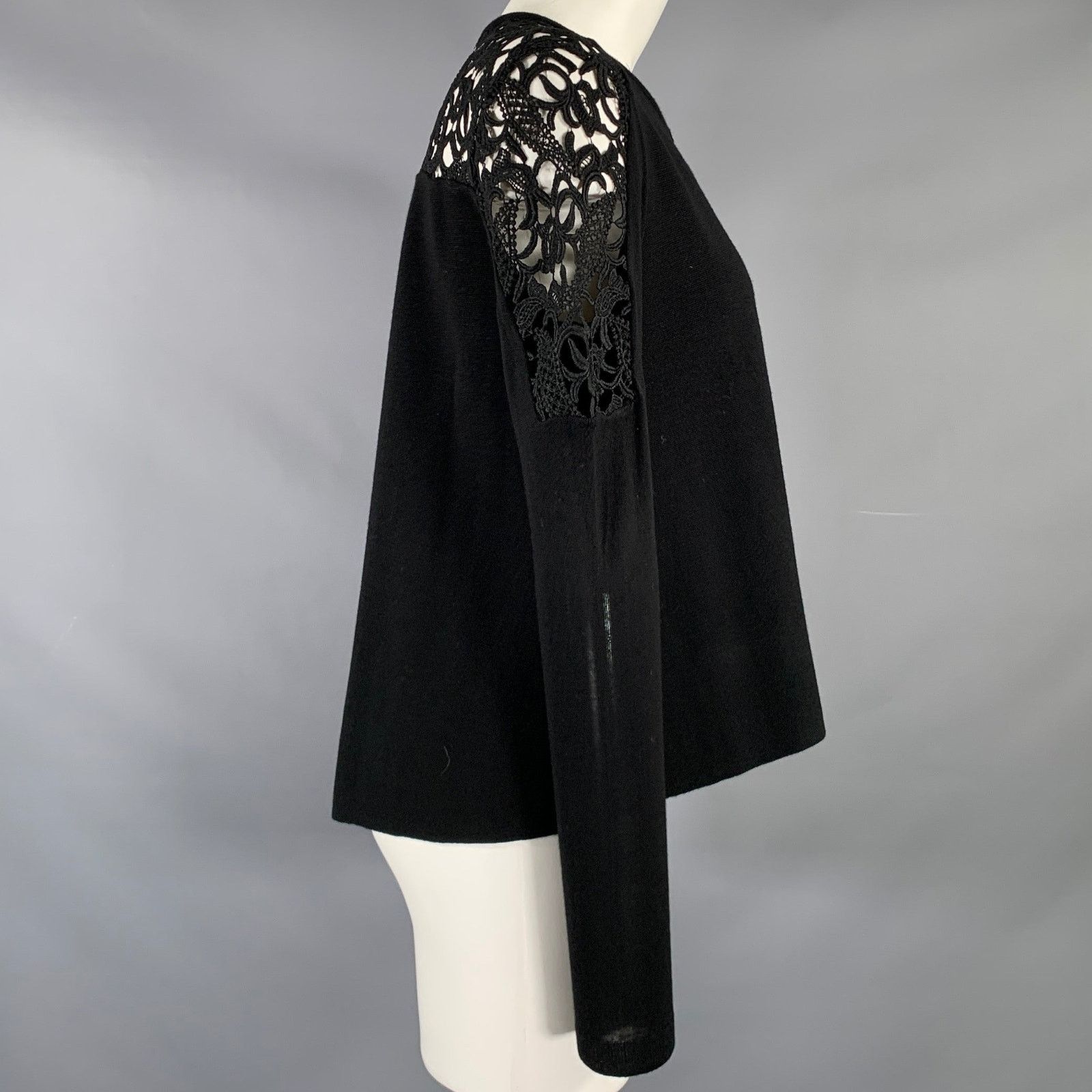 DOROTHEE SCHUMACHER DOROTHEE SCHUMACHER 2 Black Virgin Wool Lace Panel Cardigan Size XS / US 0-2 / IT 36-38 - 2 Thumbnail