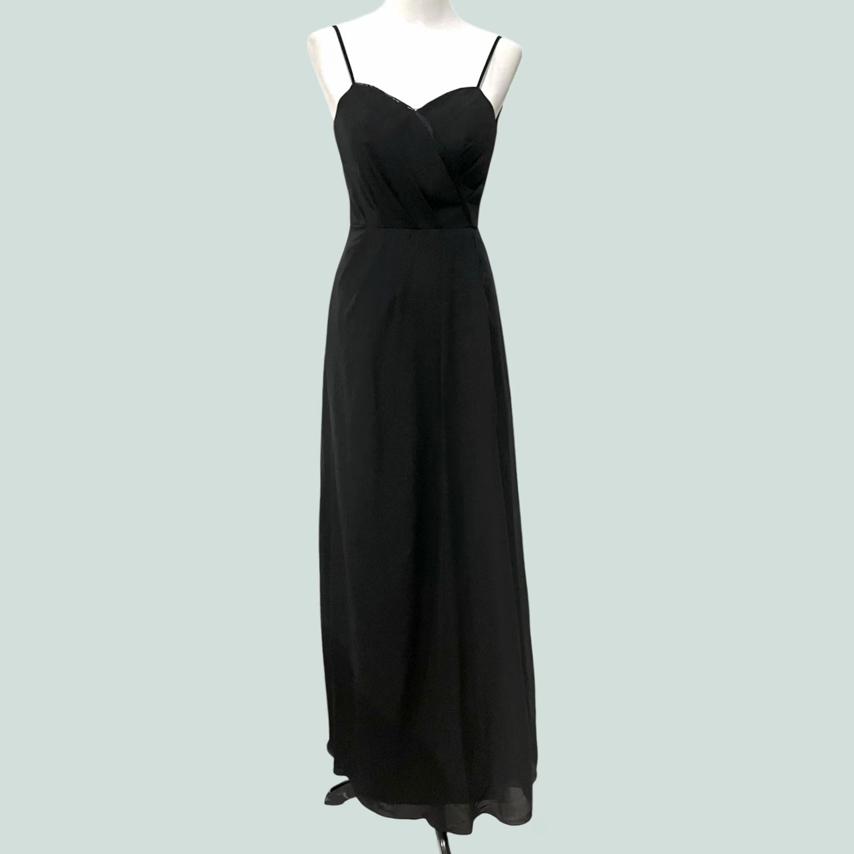 Vintage AZAZIE Black Formal Maxi Chiffon V-Neck Spaghetti Strap Leg Slit Sz 0 Dress Womens Size XS / US 0-2 / IT 36-38 - 1 Thumbnail