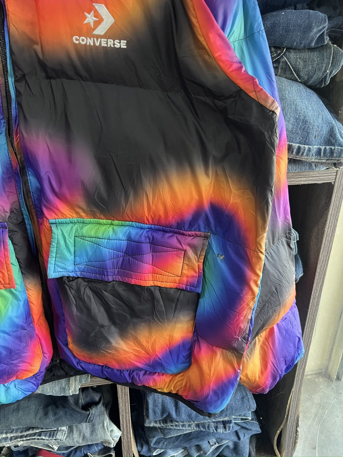 Converse 🔥Rare Distressed Converse Multicolor Puffer Jacket Size US L / EU 52-54 / 3 - 8 Thumbnail