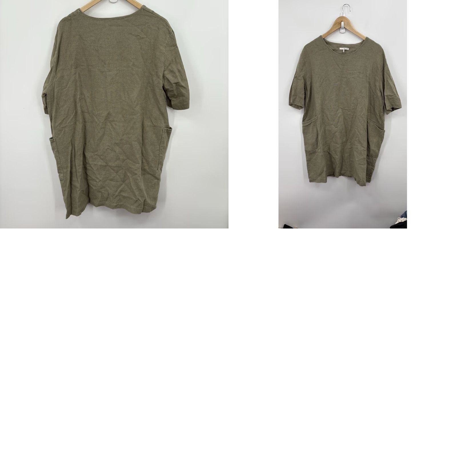 Vintage Oak Fort Linen Kaftan Dress Women One Size Lagenlook Oversized Scandi Minimalist Shirt Dress Green Size ONE SIZE - 8 Thumbnail