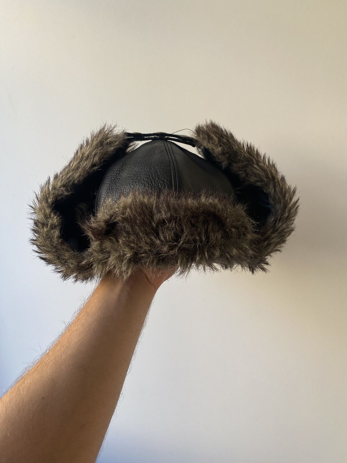 Cccp 🇺🇸 Vintage 90s 100% Leather USSR Fur Mohair Soviet Hat Size ONE SIZE - 9 Thumbnail