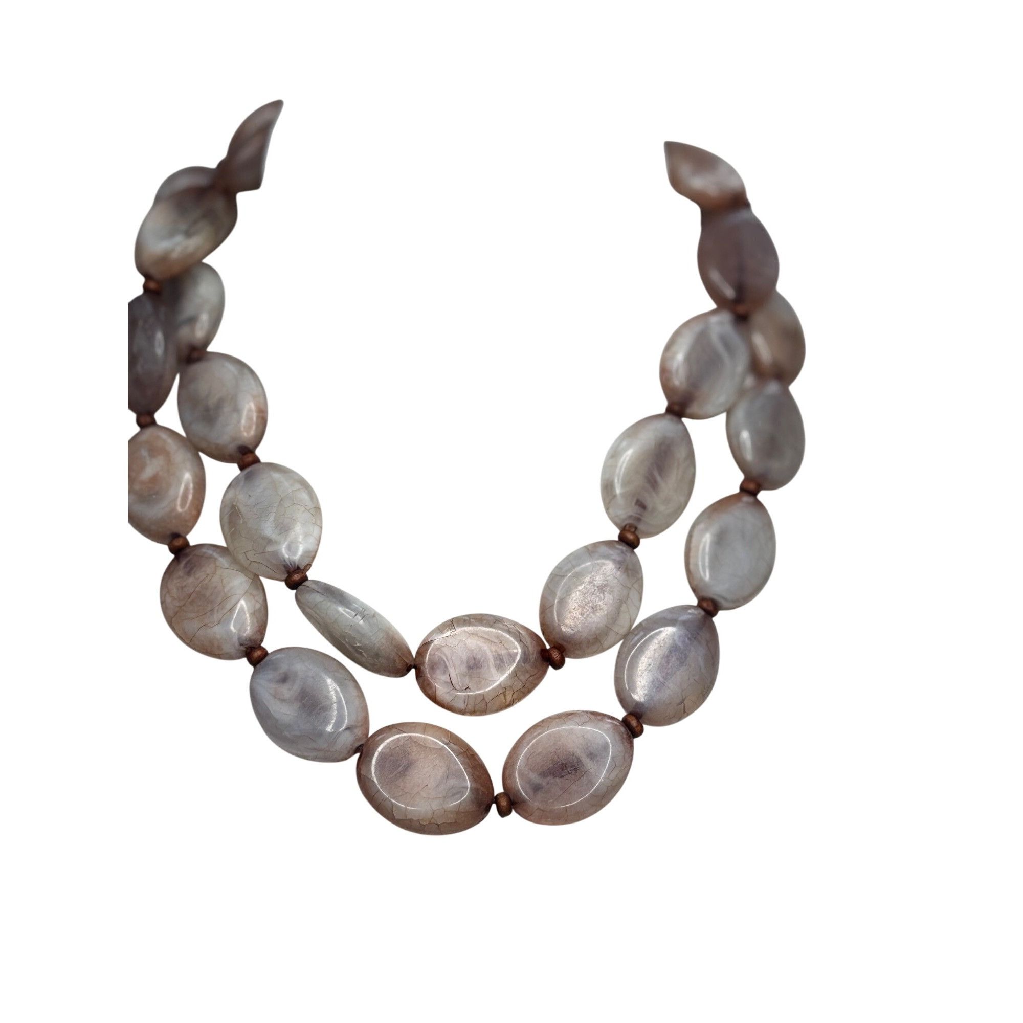 Other Vintage Double Strand Agate Bead Necklace With Adjustable Ch Size ONE SIZE - 1 Thumbnail