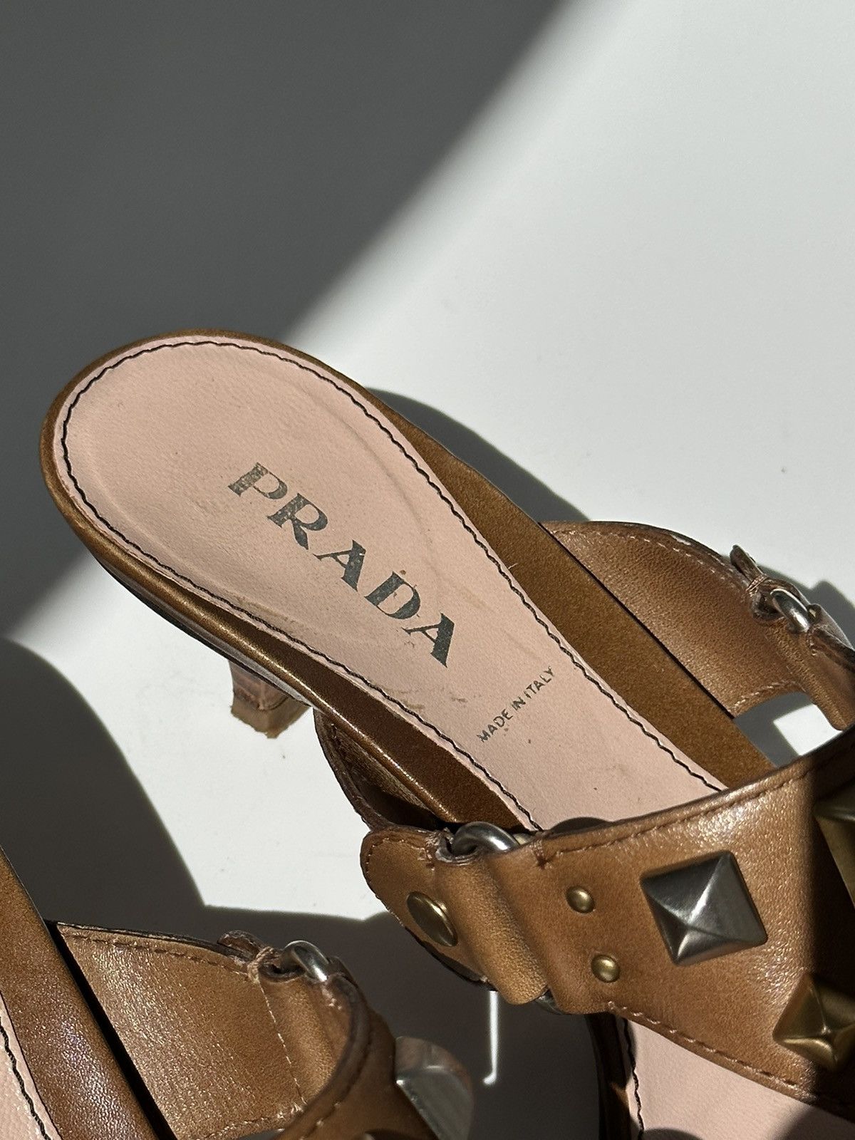 Prada × Vintage *sz38.5* PRADA Studded Kitten Sandals Y2k rapper punk cardi Size US 8.5 / IT 38.5 - 7 Thumbnail