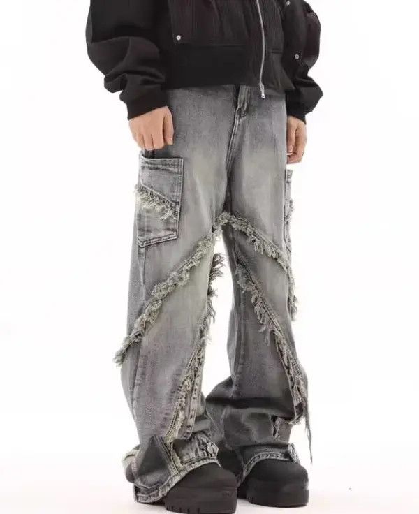 Japanese Brand VIBE Retro ruined whiskering design washed distressed jeans Size US 33 - 6 Thumbnail