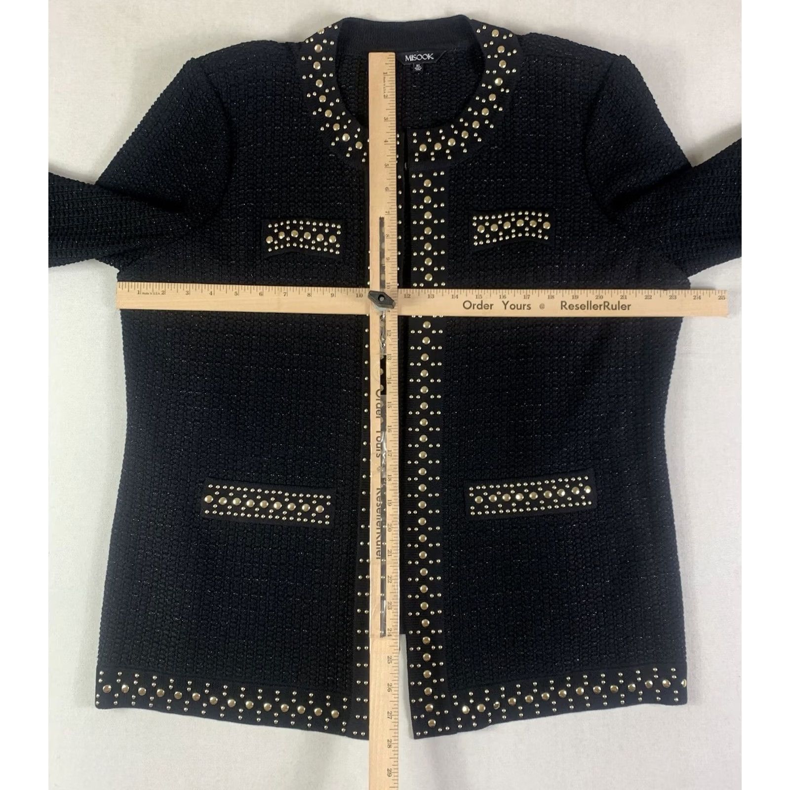 Vintage Misook Jacket Womens XL Black Heritage Fit Gold Studded Knit Cardigan Blazer Size XL / US 12-14 / IT 48-50 - 3 Thumbnail