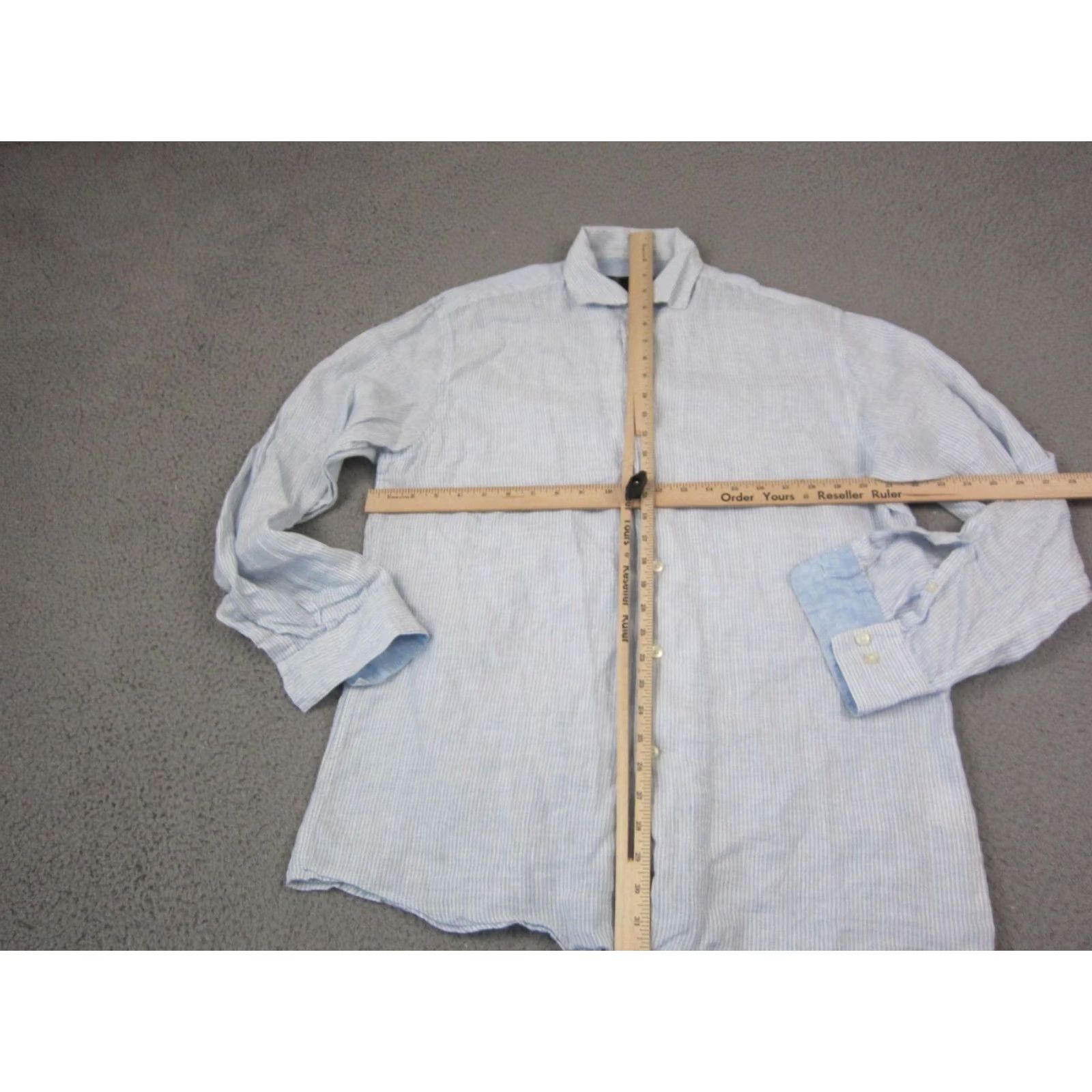 Pronto Uomo Pronto Uomo Shirt Mens Large Blue Linen Button-Up Striped Casual Size US L / EU 52-54 / 3 - 6 Thumbnail