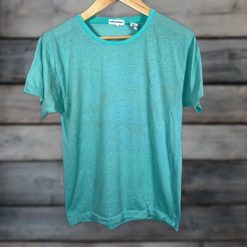 Saturdays NYC VTG Saturdays Striped T-Shirt Adult Large Green Single Stitch Thin Skater Surf Size US L / EU 52-54 / 3 - 1 Thumbnail