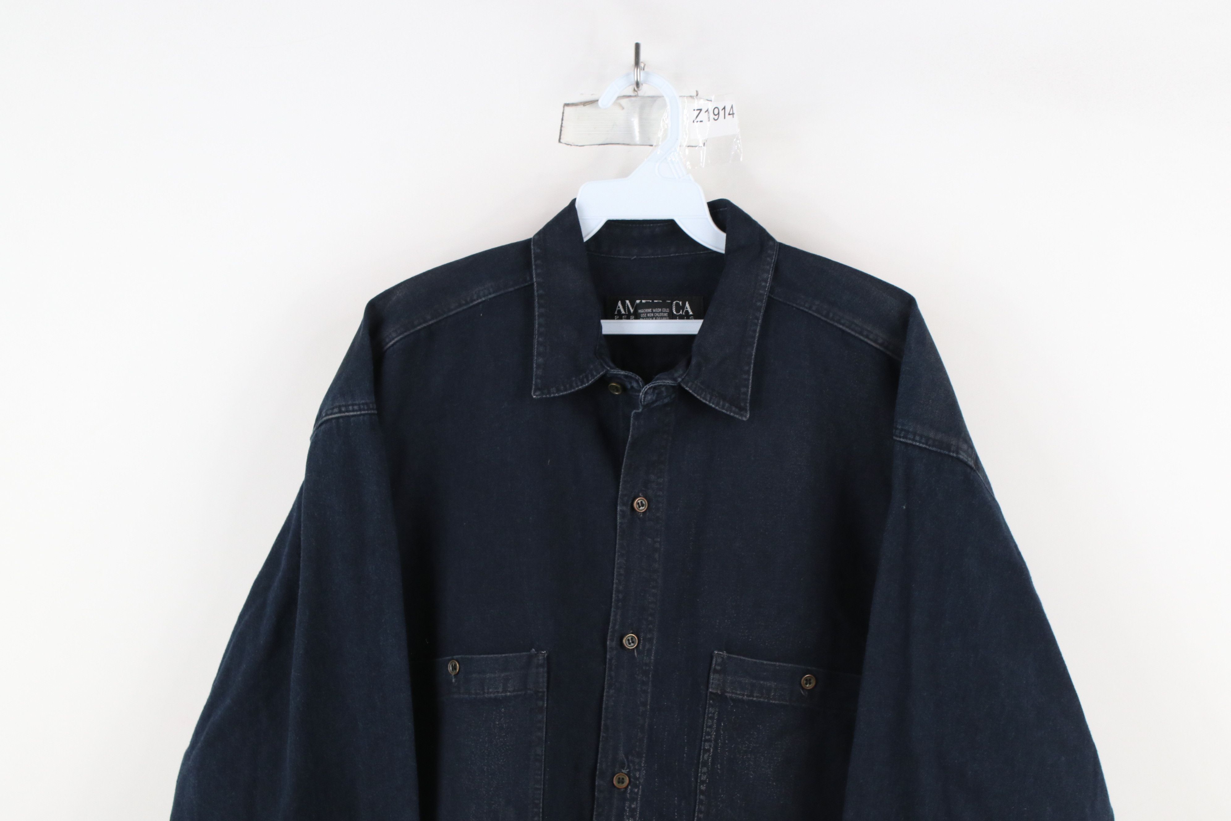 Vintage Vintage 90s Perry Ellis Baggy Denim Jean Button Shirt Size US M / EU 48-50 / 2 - 2 Thumbnail