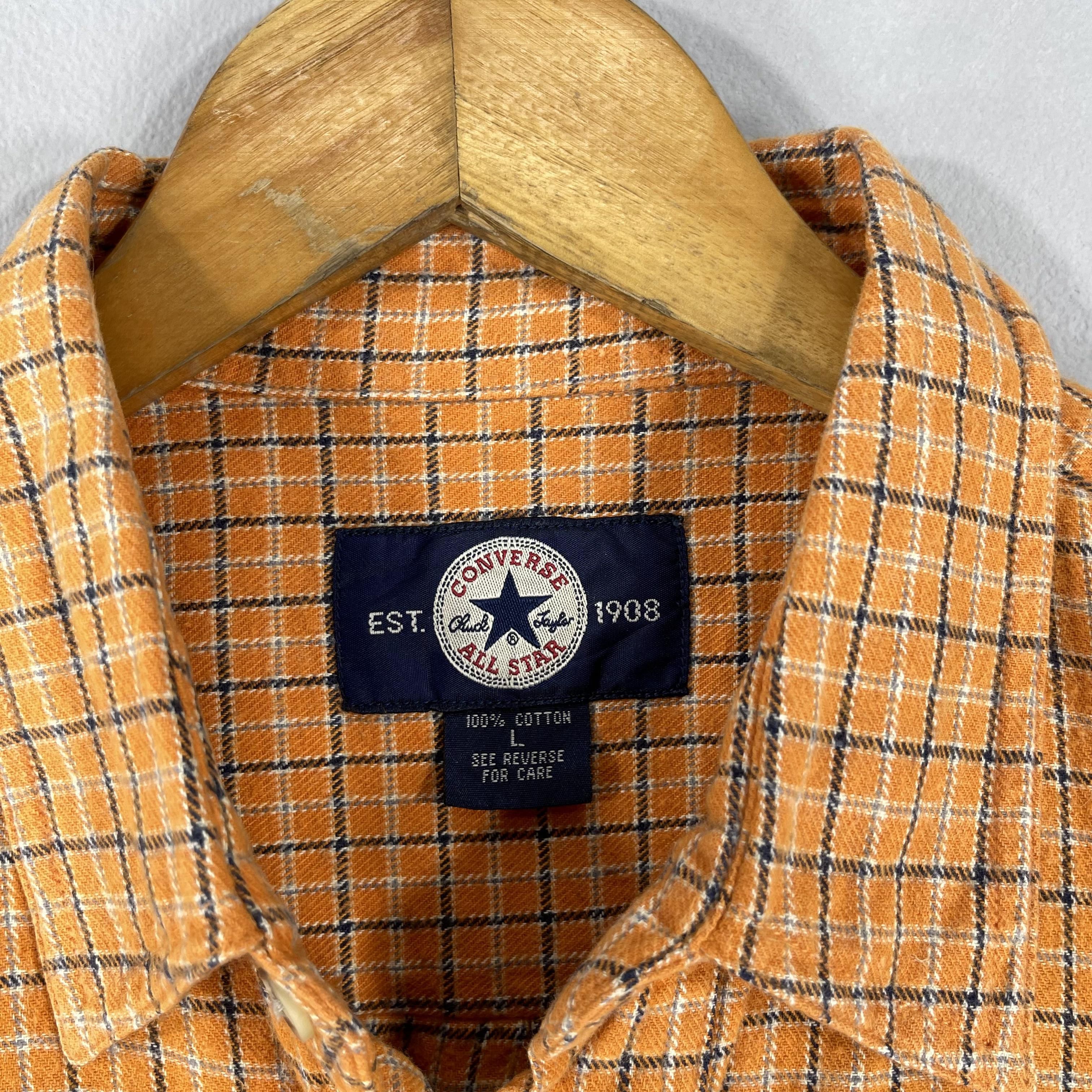 Converse Vintage 1990s CONVERSE Plaid Checkered Orange Flannel Shirt Size US M / EU 48-50 / 2 - 6 Thumbnail