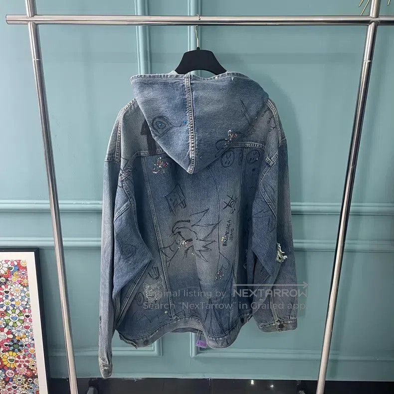 Balenciaga Balenciaga Crystal hand denim jacket hoodie Size US L / EU 52-54 / 3 - 2 Thumbnail