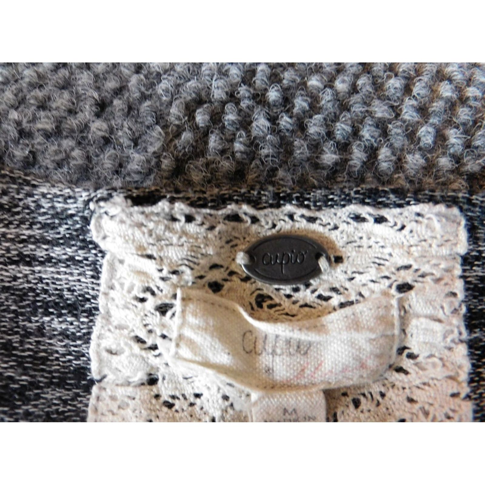 Vintage Cupio Cardigan Sweater M Womens Gray Knit Cable-Knit Raglan Long Sleeve Stretch Solid Regular Machine Washable 90s? Size M / US 6-8 / IT 42-44 - 4 Thumbnail