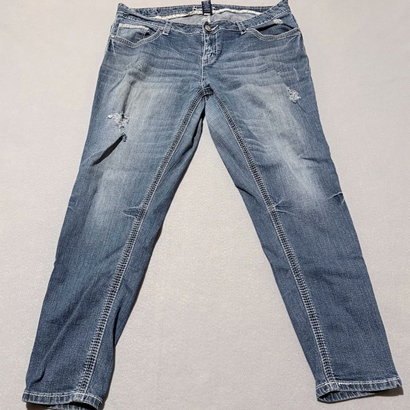 Denime Amethyst Women's Jeans Blue Stretch Denim Low-Rise Distressed 14 Skinny Jeans Size 36" / US 14 / IT 50 - 2 Thumbnail
