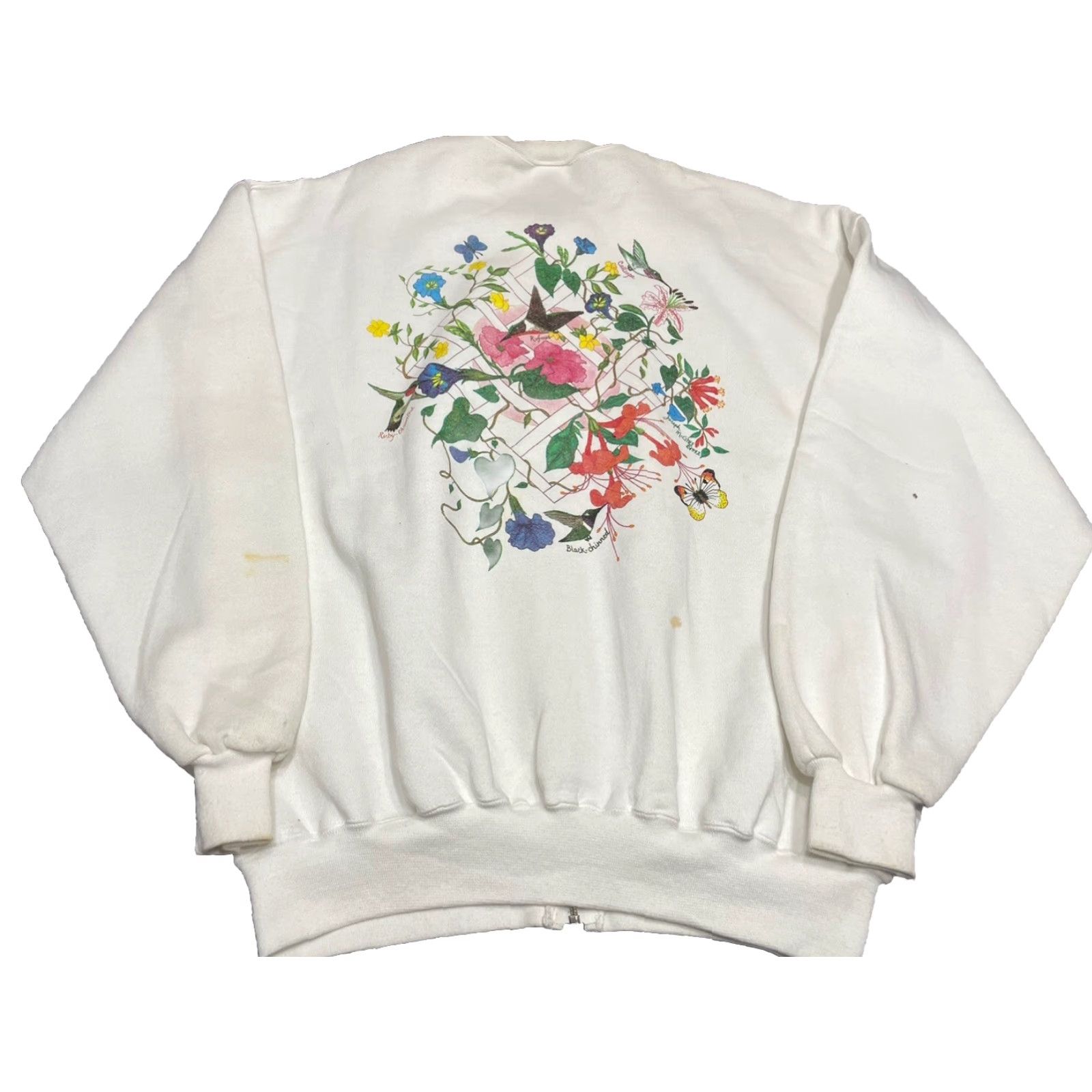 Vintage VINTAGE Humming Bird Sweatshirt White Flower Garden Sweater USA Womens XL Zip L1 Size XL / US 12-14 / IT 48-50 - 2 Thumbnail