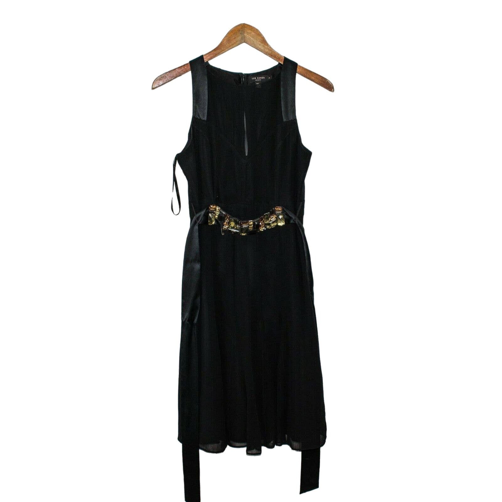 Ted Baker TED BAKER London Silk Sheath Dress Embellished Sash Belt Size S / US 4 / IT 40 - 8 Thumbnail