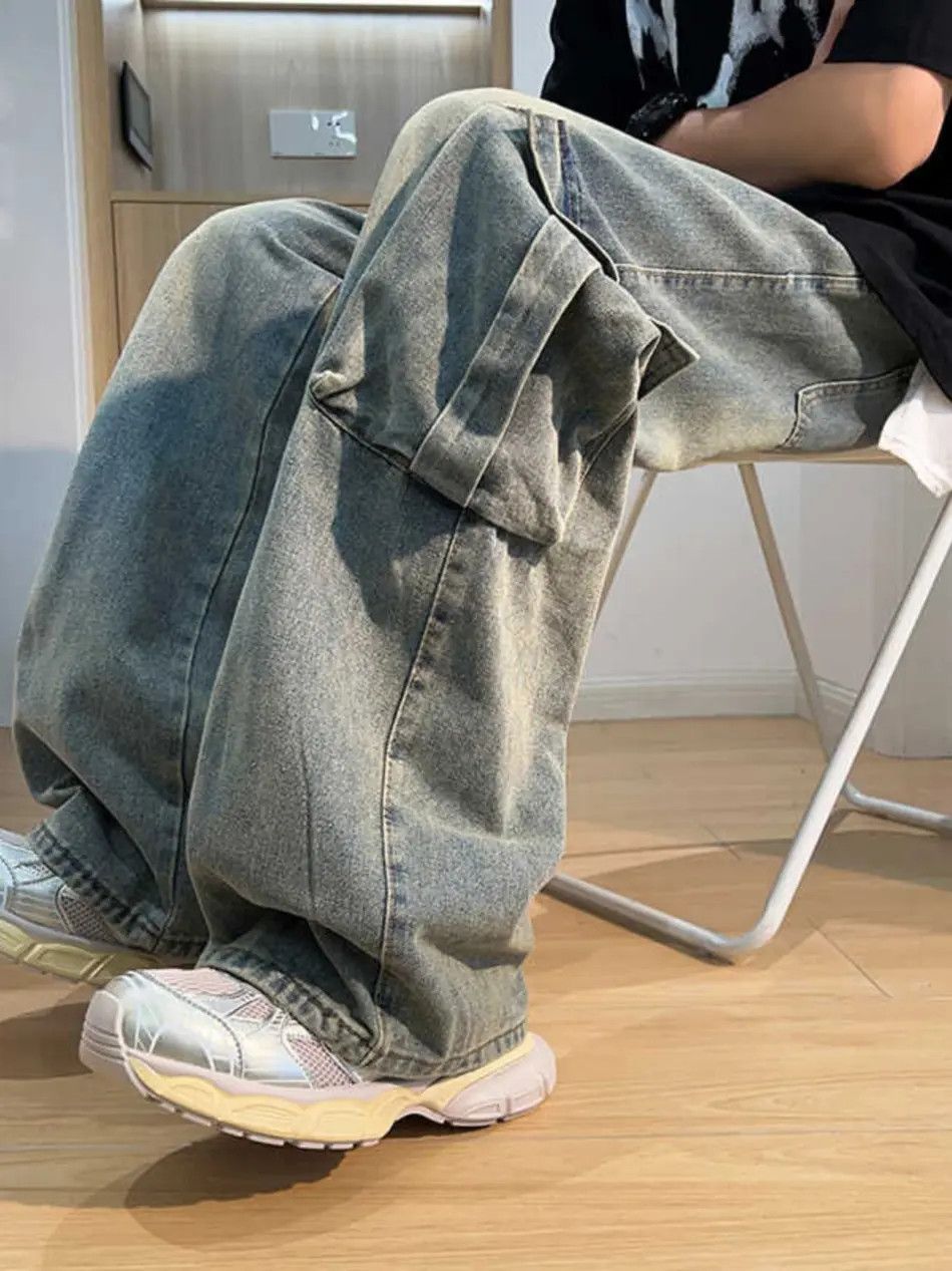 Japanese Brand Retro floor mopping large pocket loose straight leg jeans Size US 32 / EU 48 - 4 Thumbnail