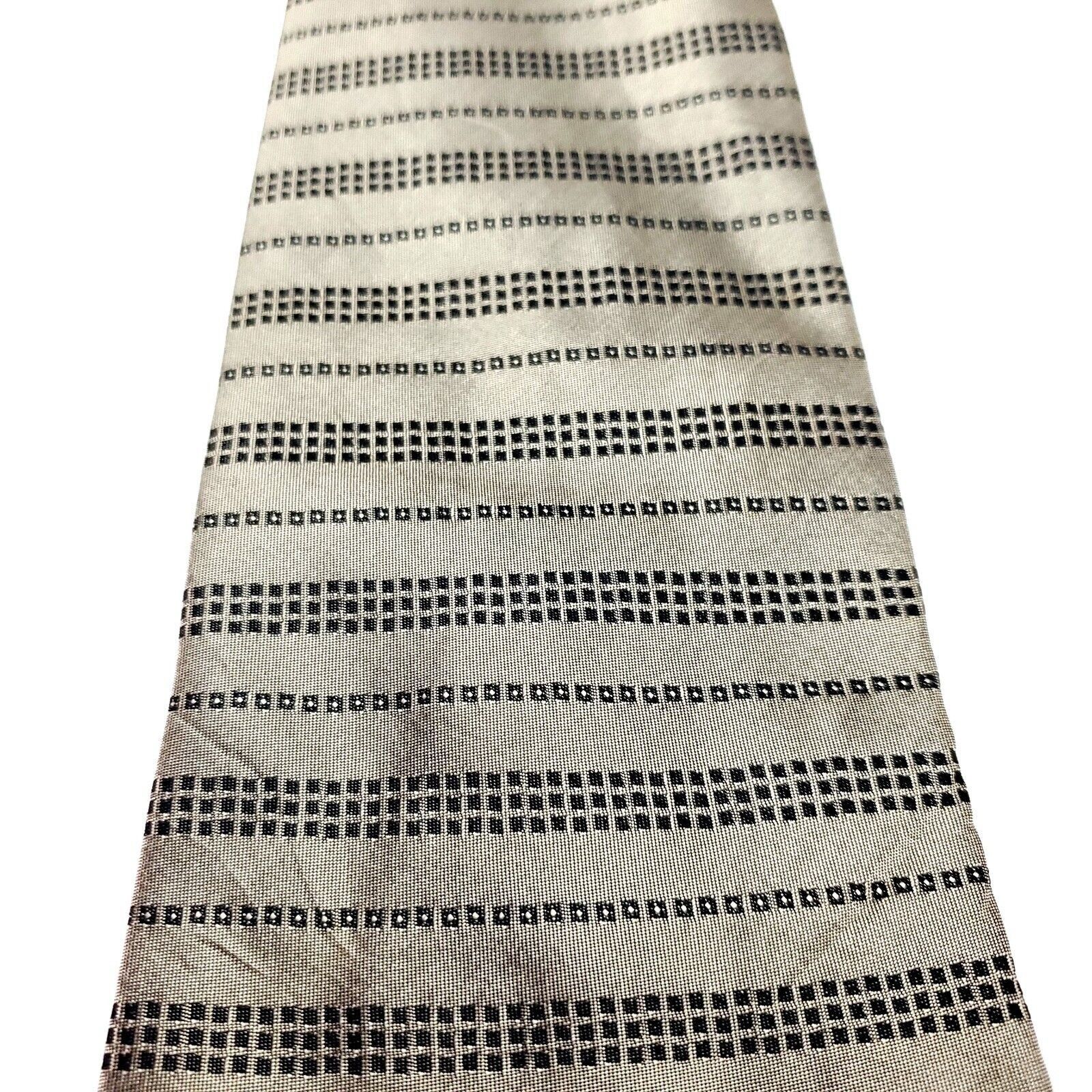 DKNY DKNY Silk Tie Tan Black Abstract Side Striped Short Wide Size ONE SIZE - 2 Thumbnail