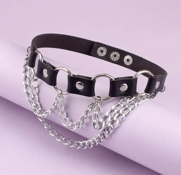Other Gothic Sexy Punk Faux Leather Choker with Cuban Link Chain Size ONE SIZE - 2 Thumbnail