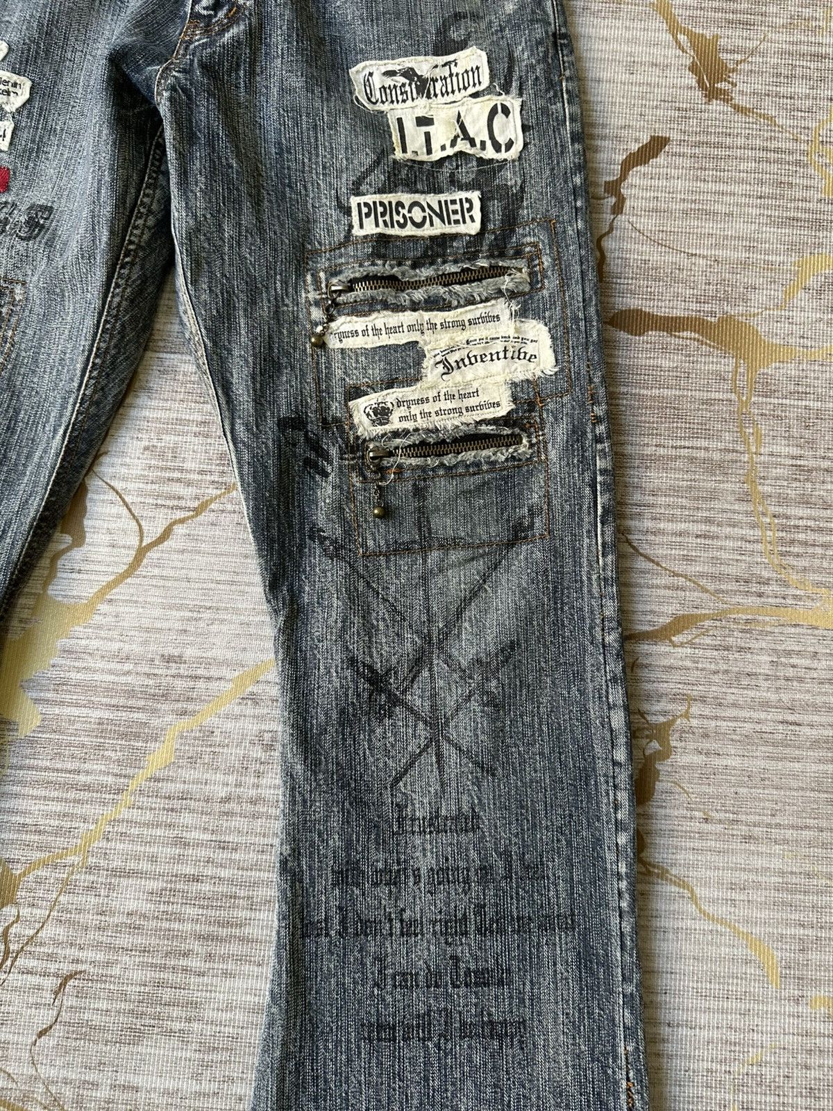 In The Attic FLARE In The Attic Sublimation Studded Poem Patchwork Denim Size US 31 - 10 Thumbnail