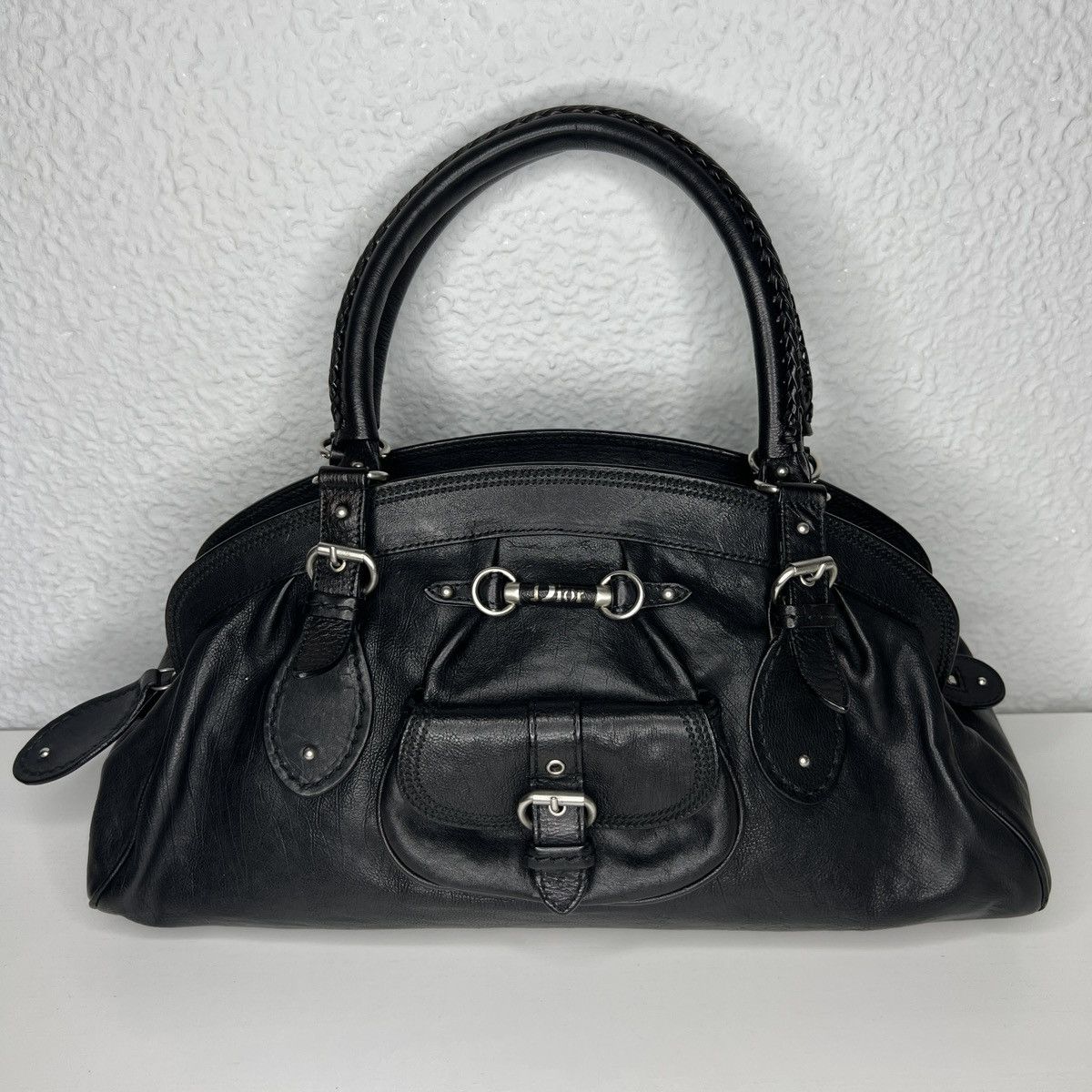 image of Avant Garde x Christian Dior Monsieur Christian Dior Vintage Satchel Shoulder Bag Black Leather, Wo