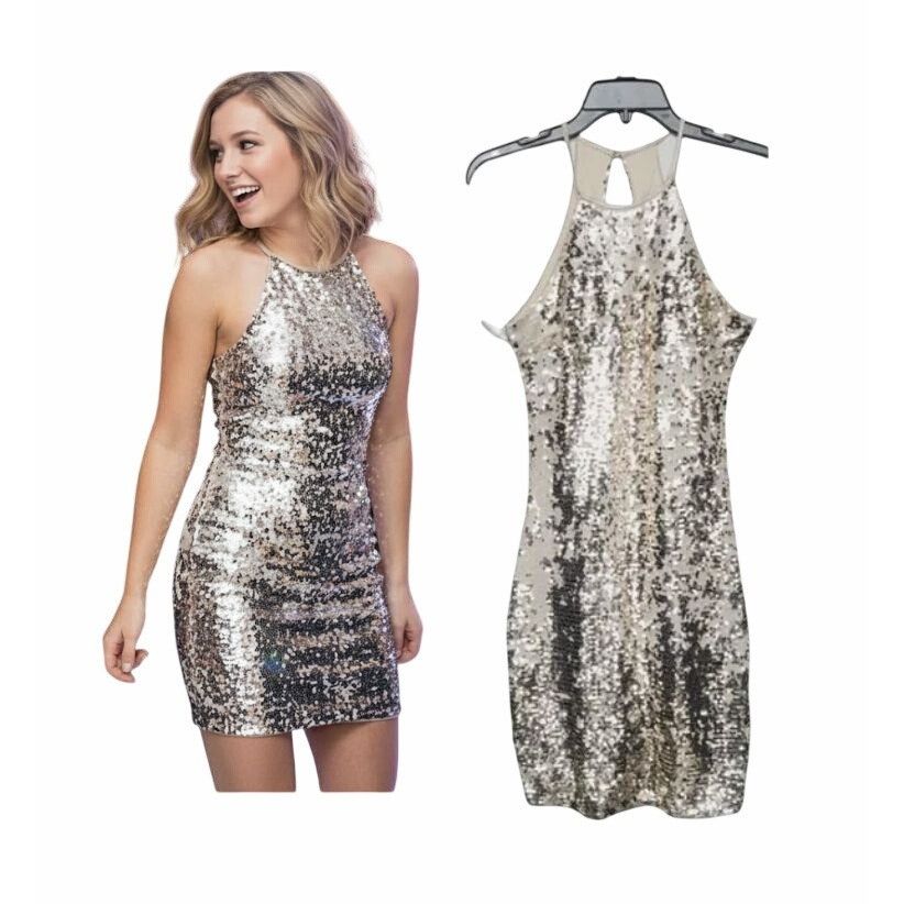 Other Sequin Hearts Womens Size 3 Jr Gold Mesmerizing Sequin Mini Size XS / US 0-2 / IT 36-38 - 1 Thumbnail