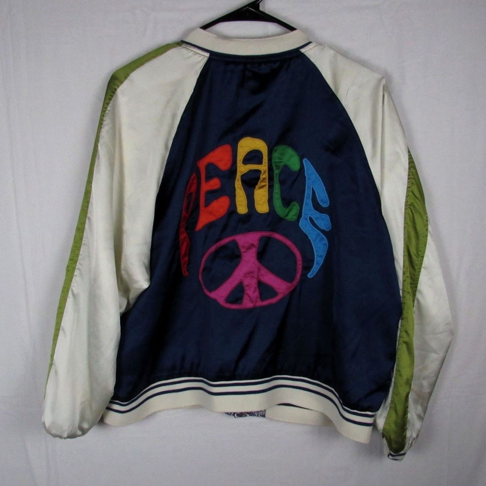 Vintage Paparazzi Jacket Floral Reversible Bomber Ivory Navy XL Embroidered Peace Snap Long Sleeve Womens Regular 2010s - Size XL / US 12-14 / IT 48-50 - 3 Thumbnail