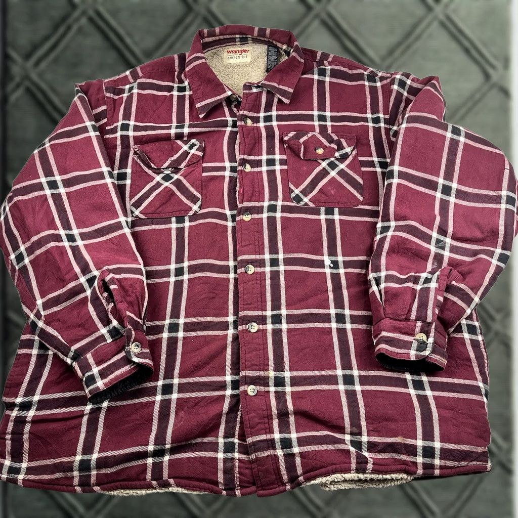 Wrangler VINTAGE Wrangler Authentics Men’s Red Plaid Sherpa Lined Button Up Shirt Jacket XL Size US XL / EU 56 / 4 - 1 Thumbnail