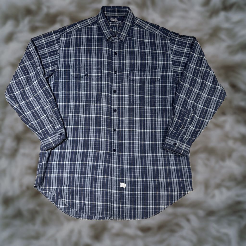 Polo Ralph Lauren VINTAGE Polo Ralph Lauren Button-Down Shirt Men's Flannel Large Blue Plaid Preppy Embroidered Cotton - (Note: Title trimmed to fit 200 chars) Size US L / EU 52-54 / 3 - 1 Thumbnail