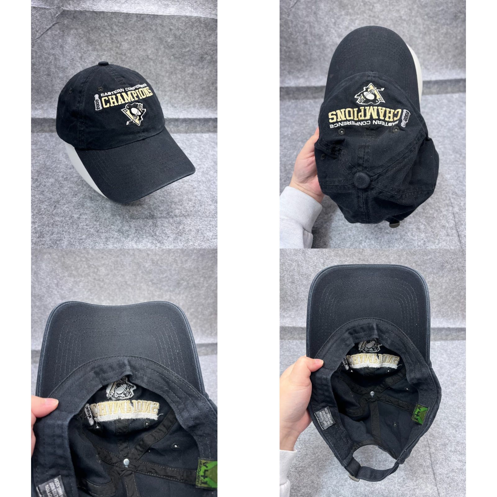 Champion V41 Headwear Pittsburgh Hat Strap Back Adult Black Eastern Conference Champions Penguins 2002 Mens Baseball Cap Black Sports Hockey Pittsburgh Size ONE SIZE - 8 Thumbnail