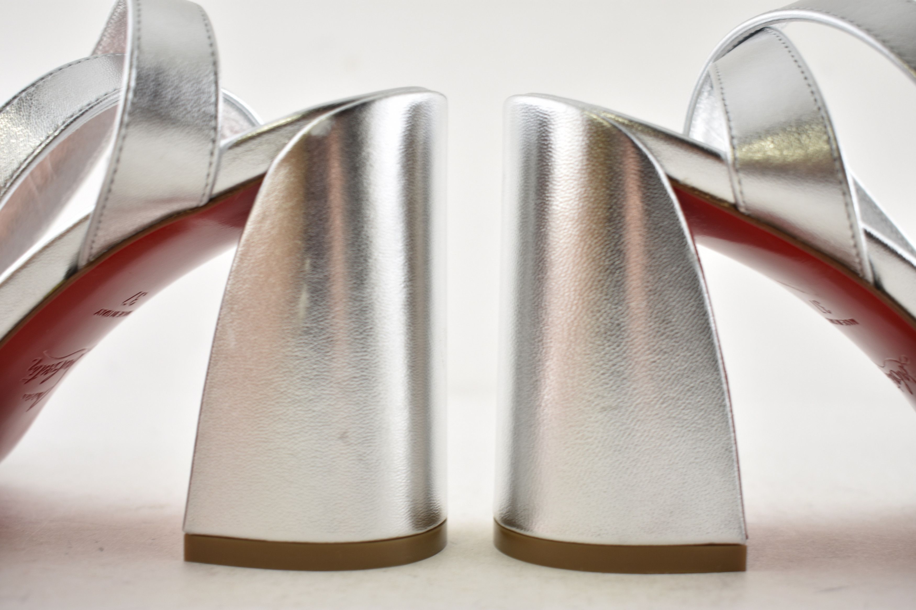 Christian Louboutin Miss Sabina 85 Silver Ankle Strap Block Heel Sandal 37 Size US 7 / IT 37 - 14 Thumbnail